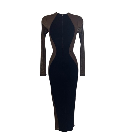 Naked Wardrobe long-sleeve brown Velvet dress sheer sides women’s small New - Picture 3 of 10